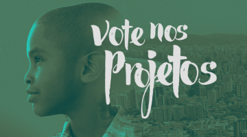 tela do orçamento participativo com o perfil de uma criança e imagem da cidade ao fundo. à frente se lê Vote nos Projetos