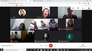 Tela com imagens de várias mulheres participando de palestra on-line. #Paratodosverem