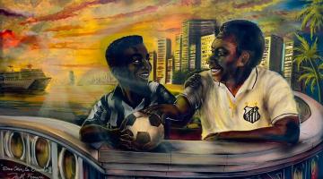 Quadro da Exposição no Museu Pelé. #Paratodosverem