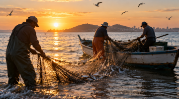 pescadores puxando uma rede #paratodosverem 