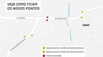 Obras e drenagem avançam na Martins Fontes e pontos de ônibus mudam neste sábado. Confira mapa