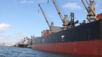 navios parados no porto de santos #paratodosverem 