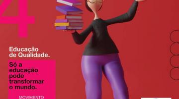 cartaz chamando para inscrições do prêmio. Há um boneco segurando livros com uma mão e um pequeno universo na outra. #paratodosverem 
