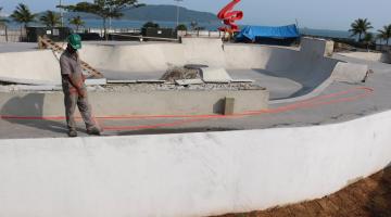 Novo Quebra-Mar: obras avançam e skatepark começa a ganhar área ajardinada em Santos