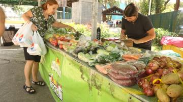 Mulher compra produtos na feira de orgânicos. #Paratodosverem