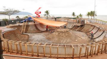 Obras do Skatepark do Novo Quebra-Mar, em Santos, avançam para nova etapa