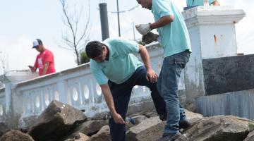 técnicos da prefeitura colocam veneno em pedras na orla #paratodosverem 