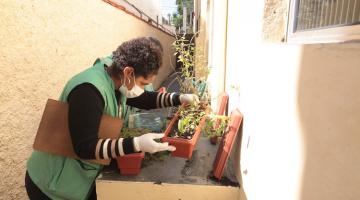 agente olha vaso em corredor de residência #paratodosverem