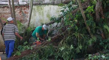 Equipe de manutenção trabalha na reforma de muro da UME Maria Patrícia