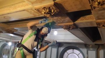 Sala Princesa Isabel: detalhes da pintura do teto são recuperados. Acompanhe em vídeo