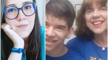 psicóloga em uma foto e advogada com o filho em outra #paratodosverem