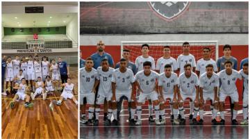 times de basquete e futsal posando na quadra #paratodosverem