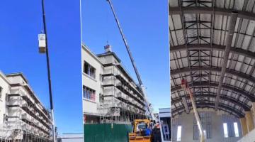 Aparelhos de ar-condicionado chegam 'pelo alto' no Novo Mercado Municipal de Santos; obras avançam