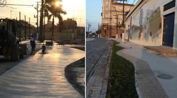 Novas calçadas são concluídas em dois trechos de eixo turístico do Centro Histórico de Santos