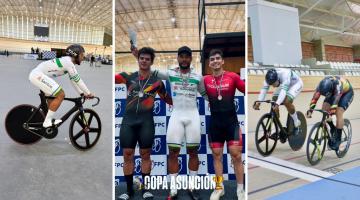 colagem de fotos que mostra o campeão no pódio e nas competições #paratodosverem