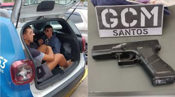 GCM de Santos detém dupla com simulacro de arma e homem após furto em loja