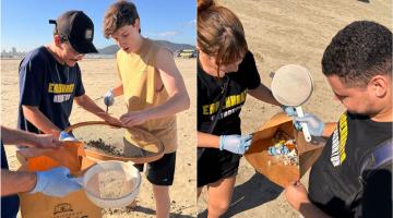 Universitários realizam ação ambiental para coleta de resíduos em praia de Santos
