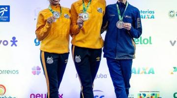 Meninas da ginástica rítmica de Santos fazem ‘dobradinha’ com ouro e prata no Brasileiro Adulto