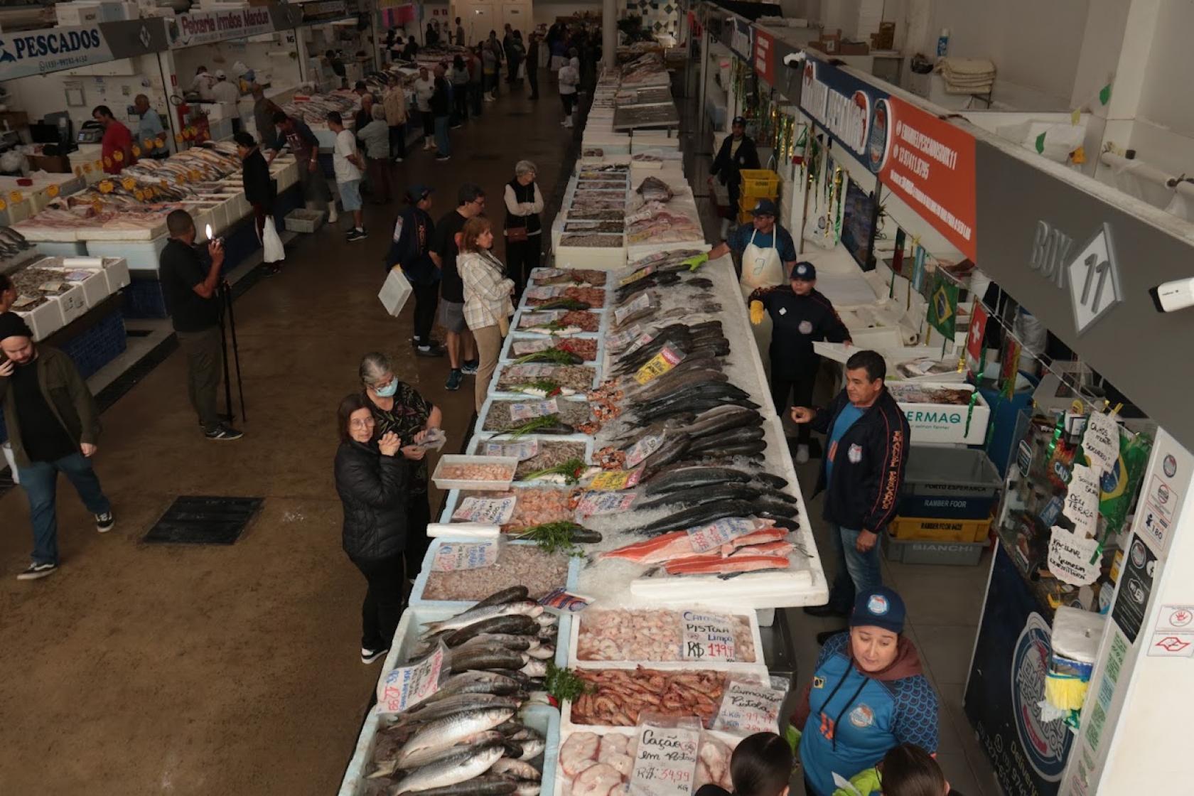pessoas olhando peixes #paratodosverem