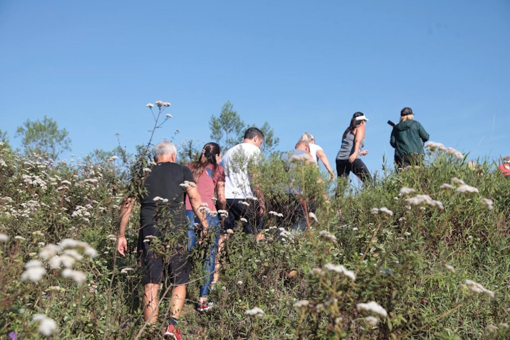 pessoas caminhando em trilha #paratodosverem