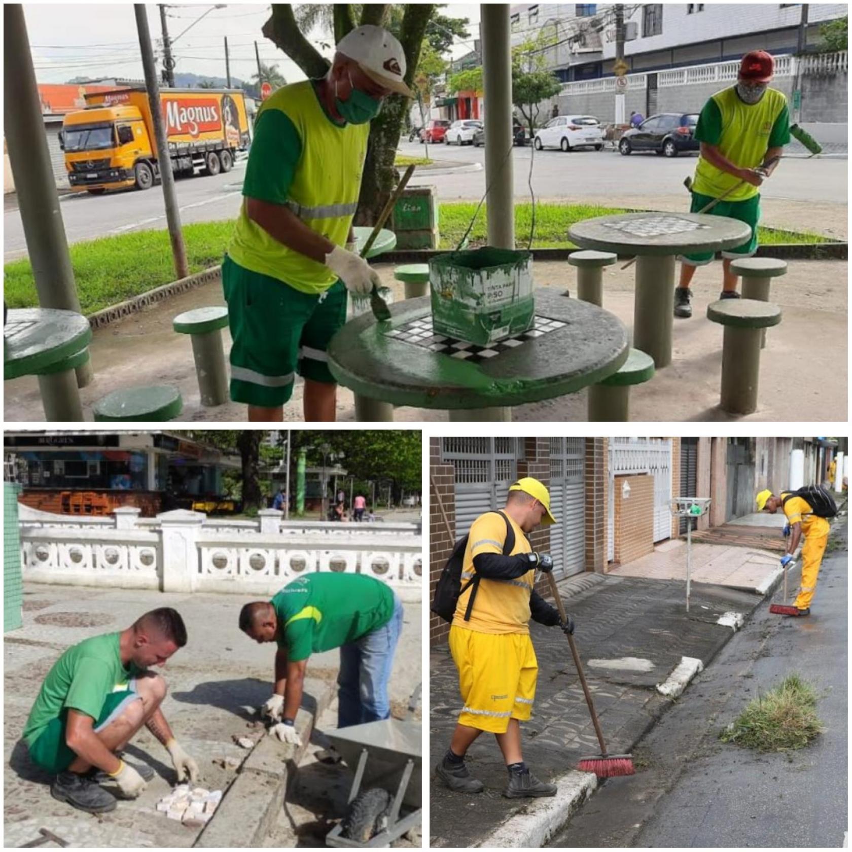 montagem mostra trabalhadores realizando zeladoria #paratodosverem