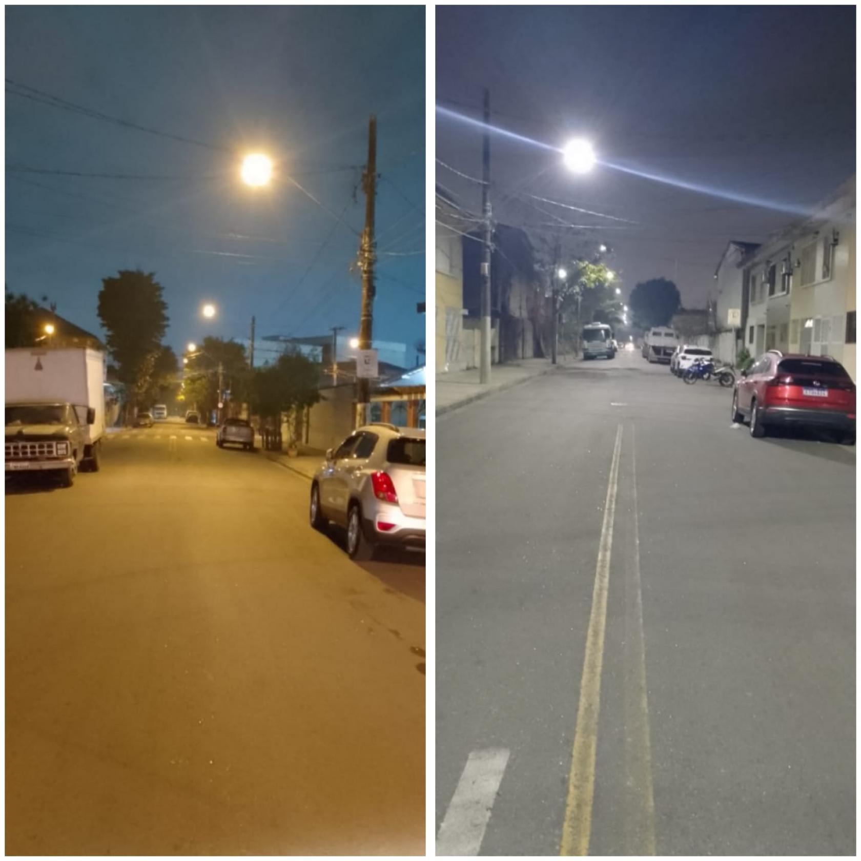 montagem mostra antes e depois da nova iluminação #paratodosverem