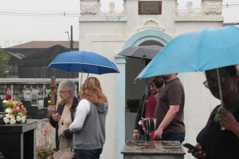 pessoas olhando túmulos em cemitério #paratodosverem