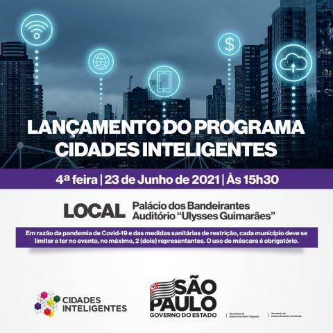 anúncio do lançamento do programa Cidades Inteligentes. #paratodosverem