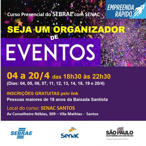 cartaz do curso de organizador de eventos. #paratodosverem