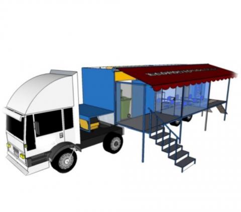 ilustração para estação de transbordo com caminhão parado em plataforma. #paratodosverem