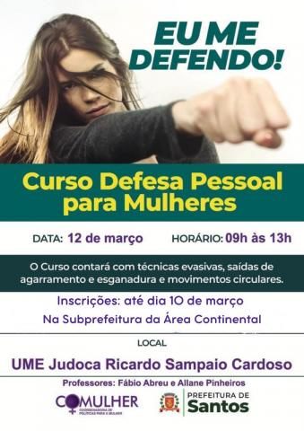 Banner de divulgação com as informações do curso e imagem de mulher dando um soco. #pratodosverem