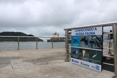 placa com fotos de fauna marinha no deck #paratodosverem