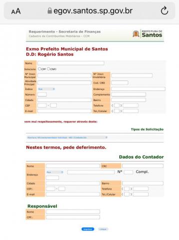 o modelo de requisição encontrado no Santos Portal. #paratodosverem