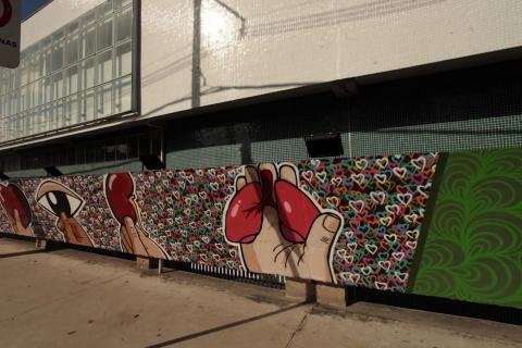 grafite em muro com desenhos de órgãos do corpo humano. #paratodosverem