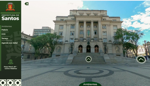 a fachada do palácioa josé bonifácio com o símbolo da prefeitura ao lado esquerdo, numa imagem virtual. #paratodsoverem