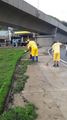 Trabalhadores realizam serviço de capinação. #paratodosverem