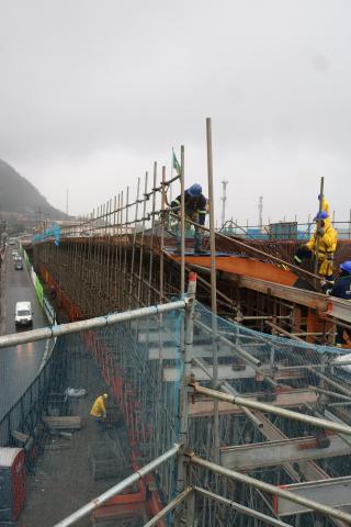 obra com operários em cima #pracegover