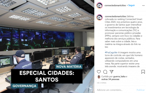 Imagem do instagram do connectedsmartcities retratando o centro de controle operacional da Prefeitura. #Paratodosverem