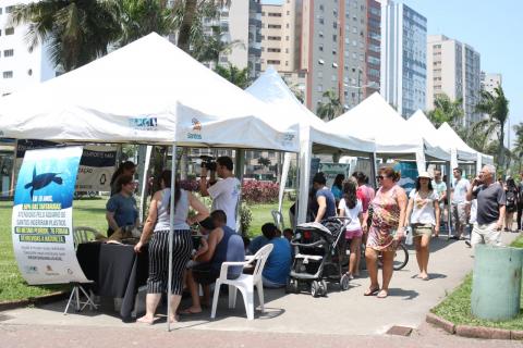 Cinco tendas montadas na praça do Aquário abrigam monitores e visitantes