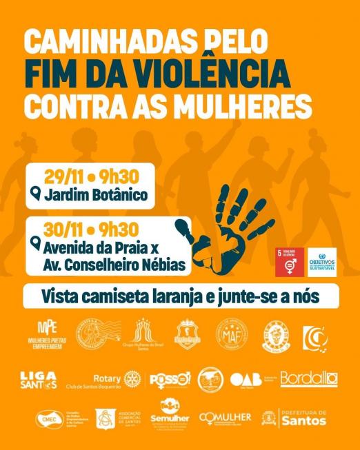 cartaz das caminhadas pelo fim da violência contra mulher. #Paratodosverem