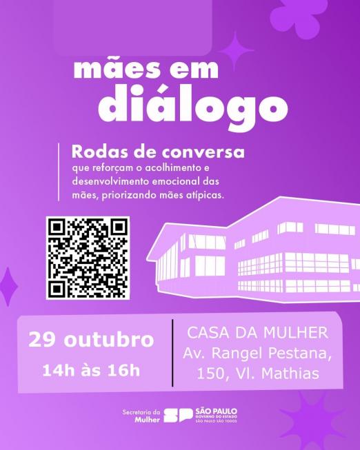 Cartaz do evento gratuito Mães em Diálogo. #Paratodosverem
