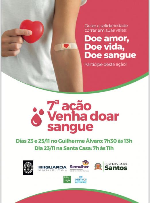 banner da campanha onde se lê doe amor, doe vida, doe sangue. #paratodosverem 