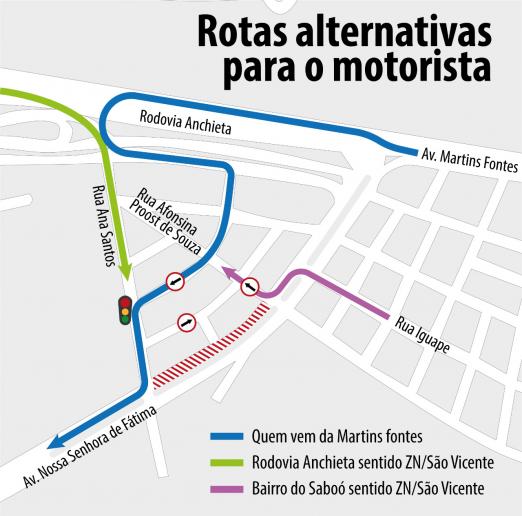 mapa com as rotas alternativas para o motorista #paratodosverem 