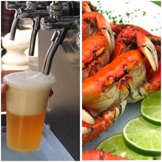 montagem com cerveha artesanal e caranguejo #paratodosverem 