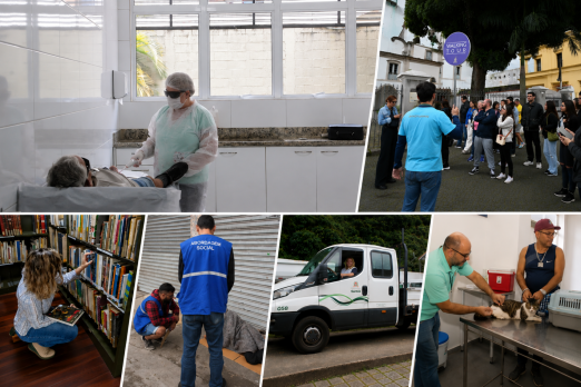 montagem mostra servidores em ação #paratodosverem