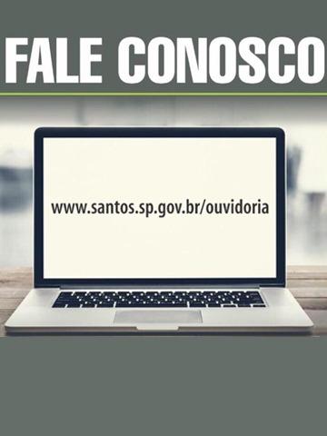 Card onde se lê Fale conosco. Abaixo, um laptop aberto onde se lê o endereço da ouvidoria digital. #Paratodosverem