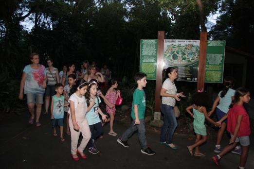crianças participam de passeio noturno no parque #pracegover 