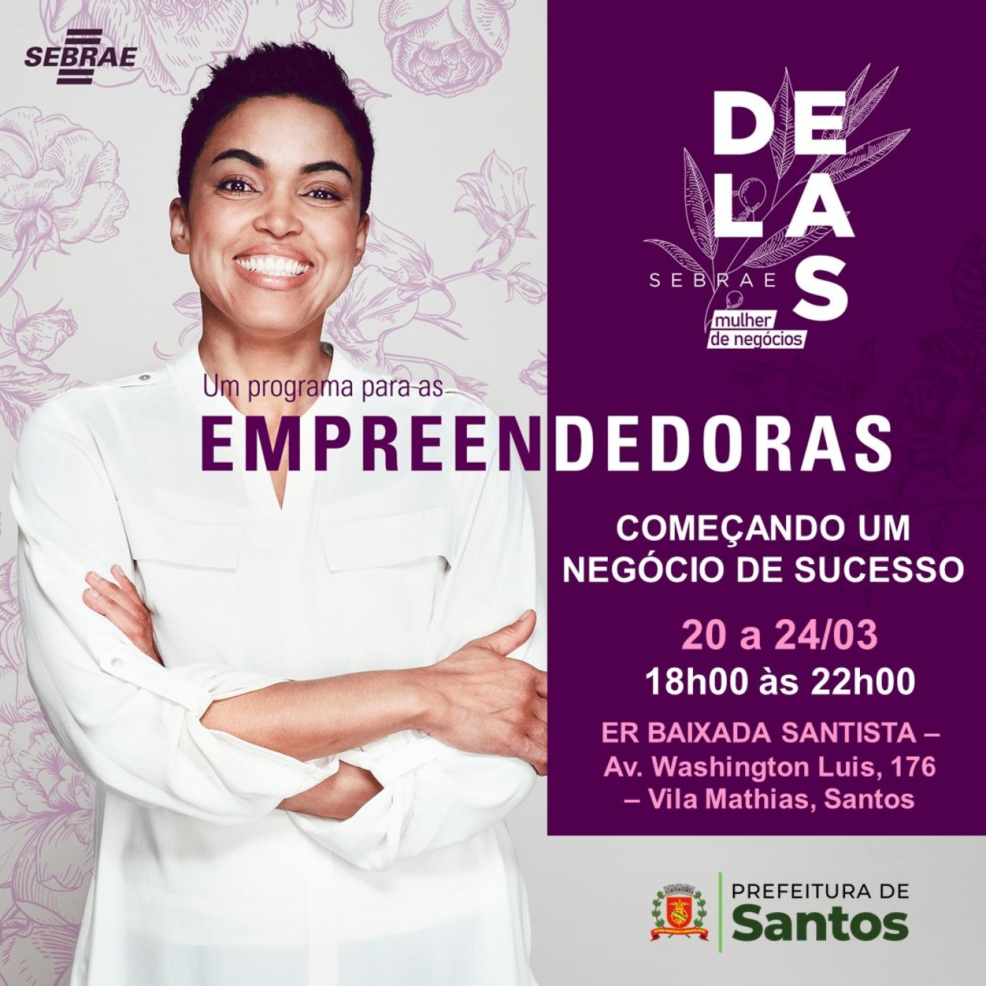 cartaz do curso. mulher está de braços cruzados sorrindo, #paratodosverem