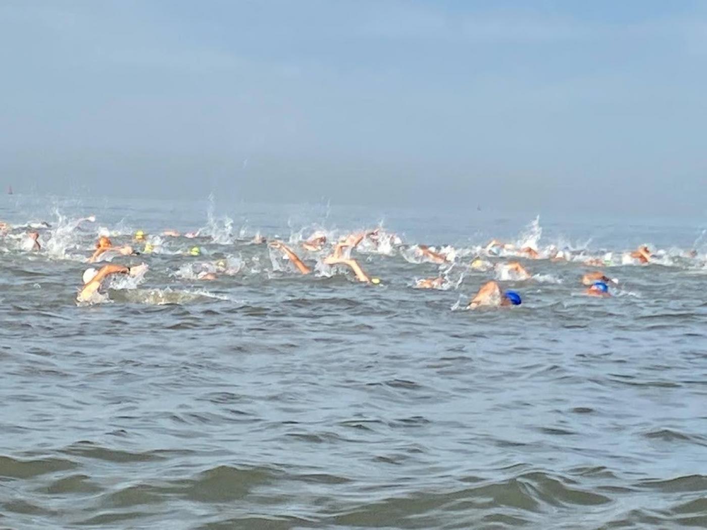 pessoas nadando no mar #paratodosverem 