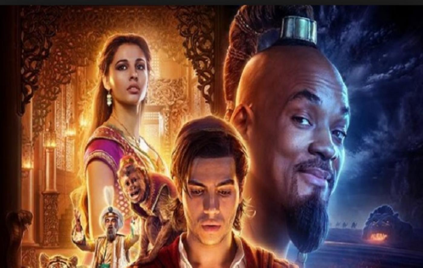 Personagens do filme Aladin: a princesa, Alladin e o gênio. #Pracegover
